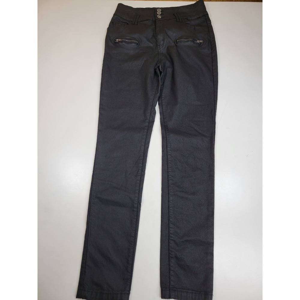ECUPPER Black Coated Skinny Pants Womens US 10 Moto Zip Stretch Mid Rise Ankle 3